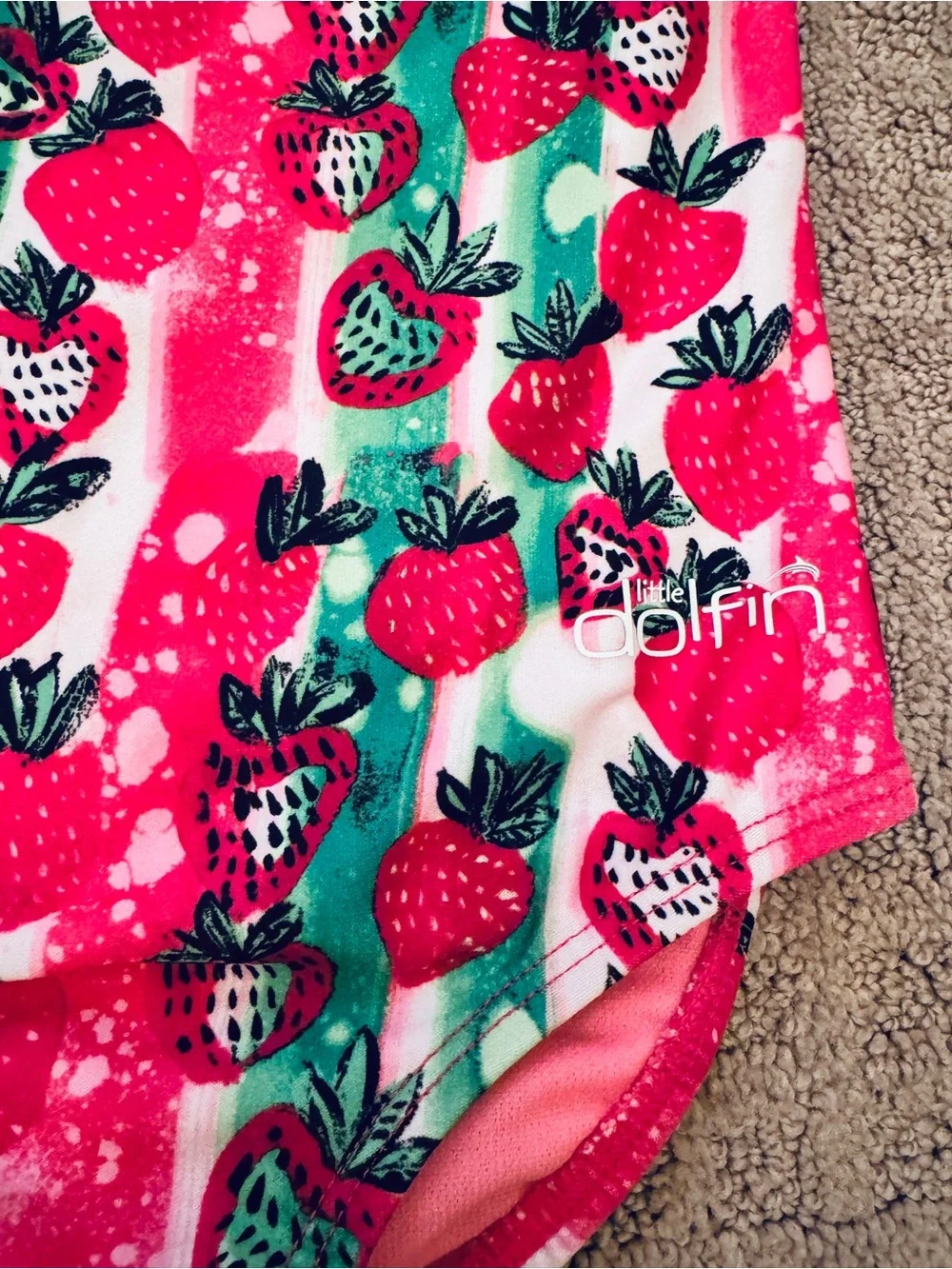 Little Dolfin Pink & Green Strawberry Print Girls' One-Piece Swimsuit